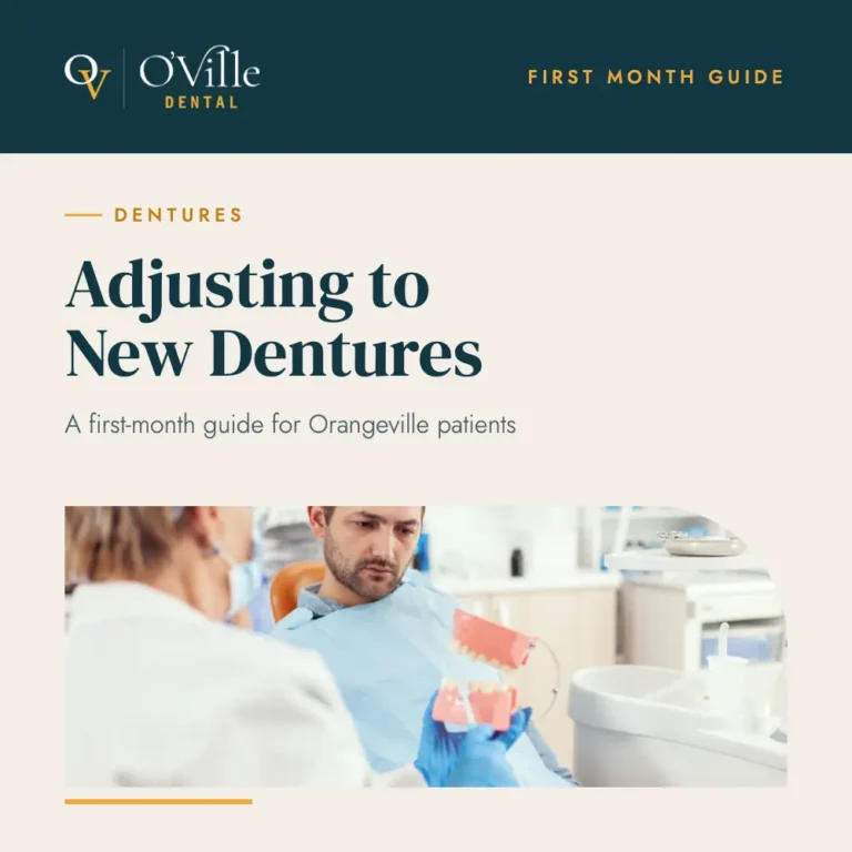 Older adult patient smiling while trying on a new denture fitting