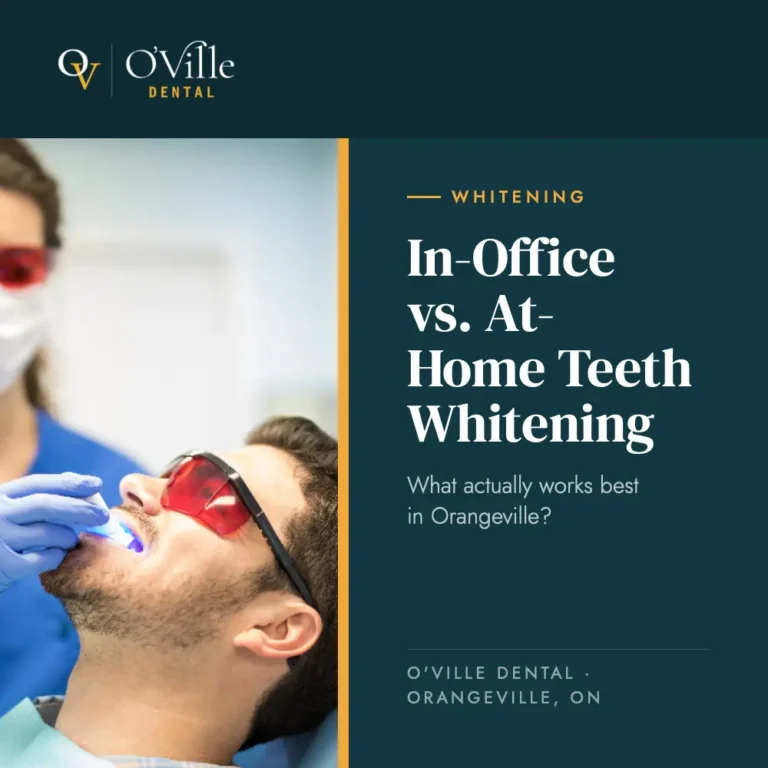 Dentist showing a patient a whitening tray at a dental office
